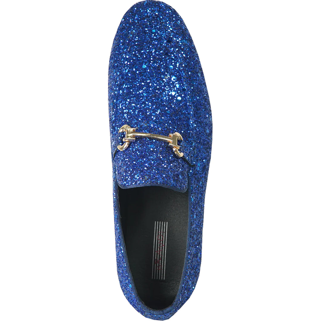 Mens Modern Glitter Sequin Prom Tuxedo Buckle Loafer in Royal Blue, 10M / Blue