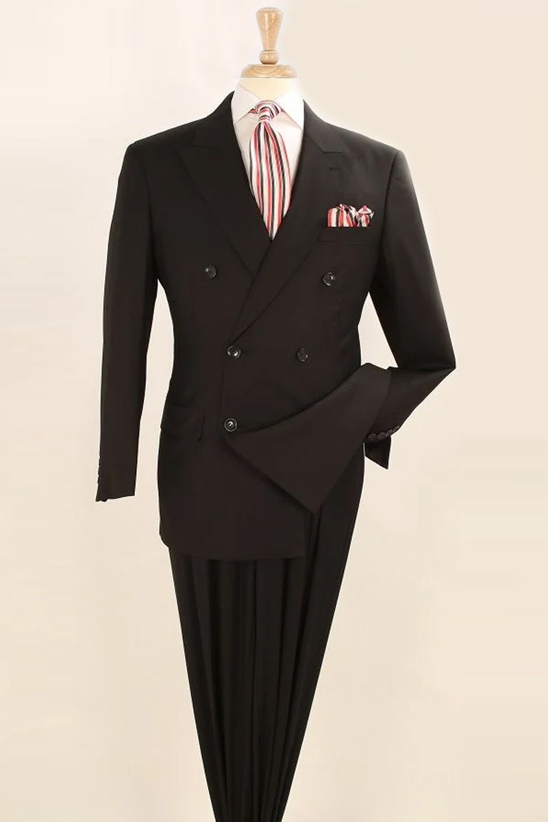 Mens Classic Double Breasted Luxury Wool Feel Suit in Black ...