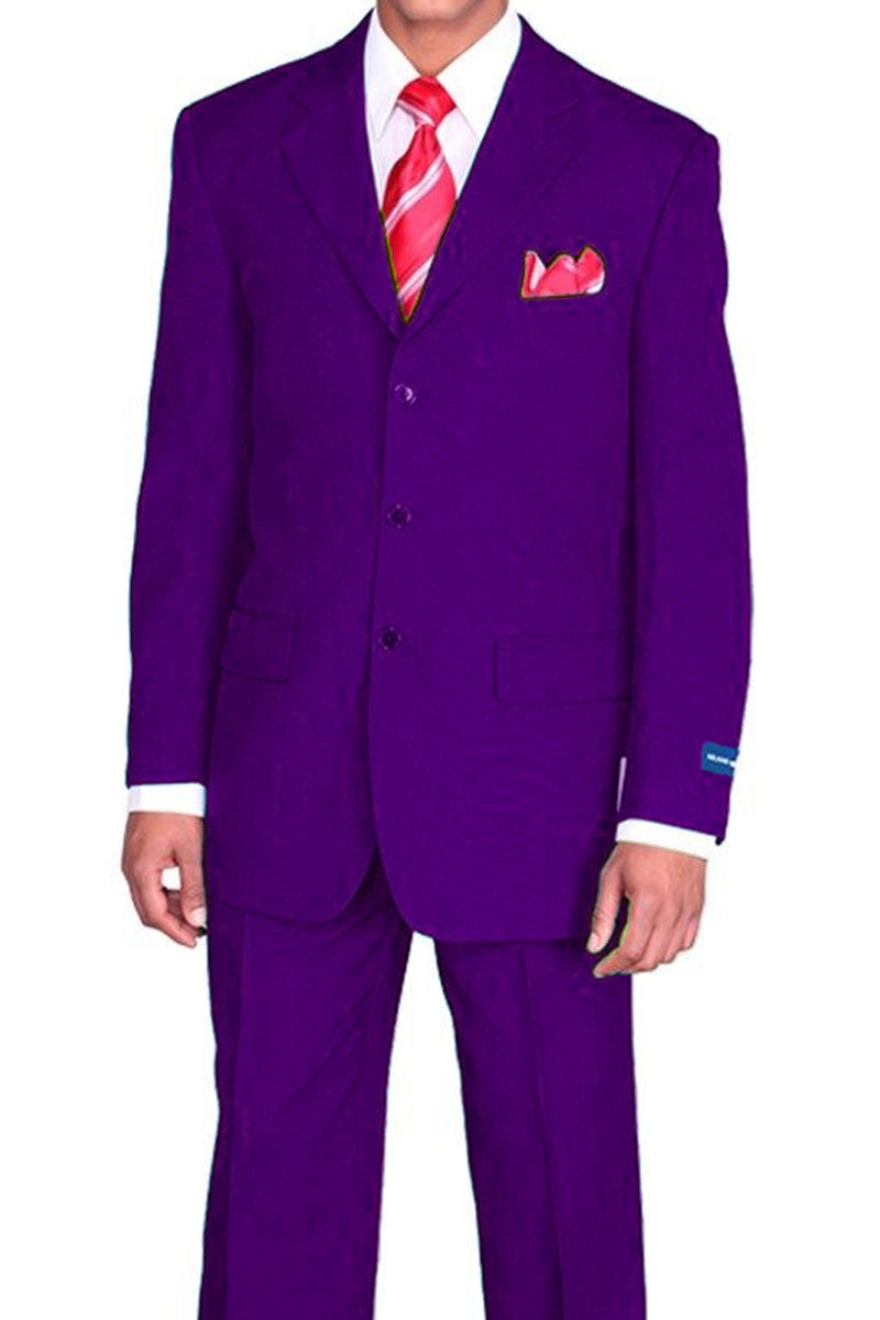 Mens 3 Button Classic Fit Poplin Suit in Purple