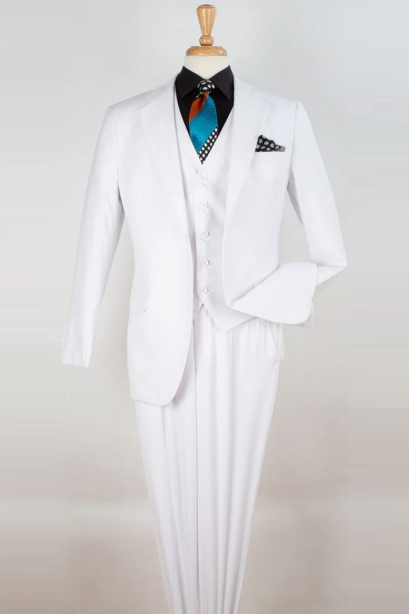 Mens 2 Button Pleated Pant Classic Fit Vested Suit in White