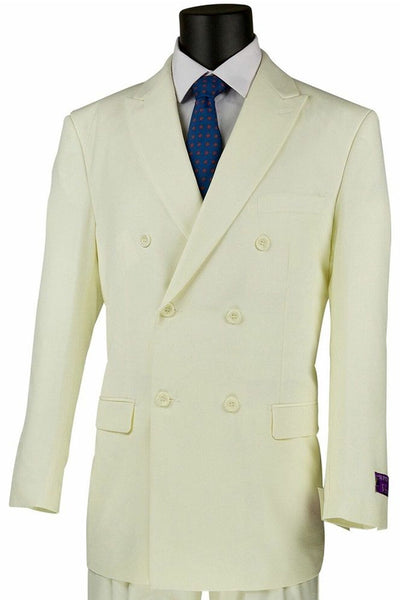 Mens Classic Fit Double Breasted Poplin Suit in Ivory