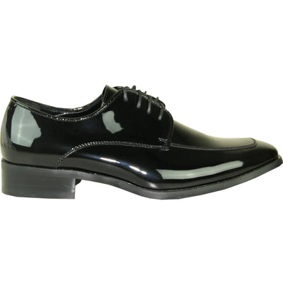 Mens Classic Moc Toe Shiny Patent Tuxedo Prom Shoe in Black