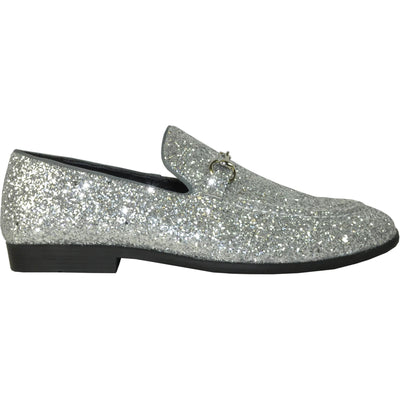 Mens Modern Glitter Sequin Prom Tuxedo Loafer in Silver Grey
