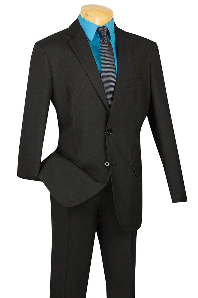 Mens Two Button Modern Fit Wool Feel Suit in Black