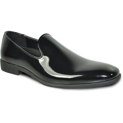 Mens Classic Plain Toe Slip on Patent Loafer Tuxedo Shoe in Black