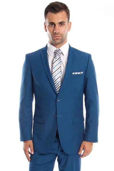 Men's Basic 2 Button Slim Fit Wedding Suit in French Blue