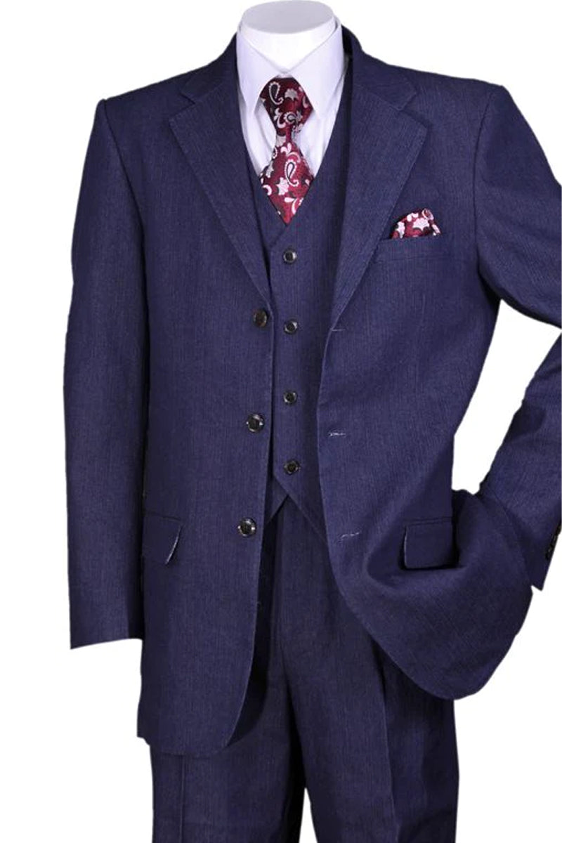 Mens 3 Button Vested Denim Jeans Suit in Navy Blue – SignatureMenswear