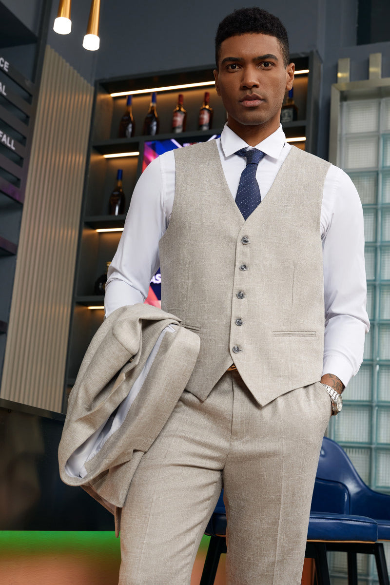 Men's Stacy Adam's Two Button Vested Summer Suit in Stone Grey