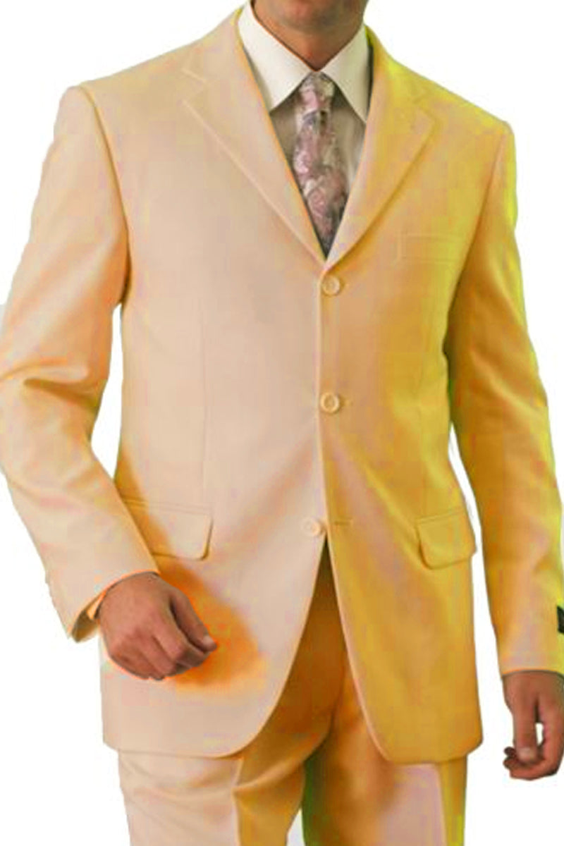 Men's Basic Three Button Poplin Suit in Light Beige