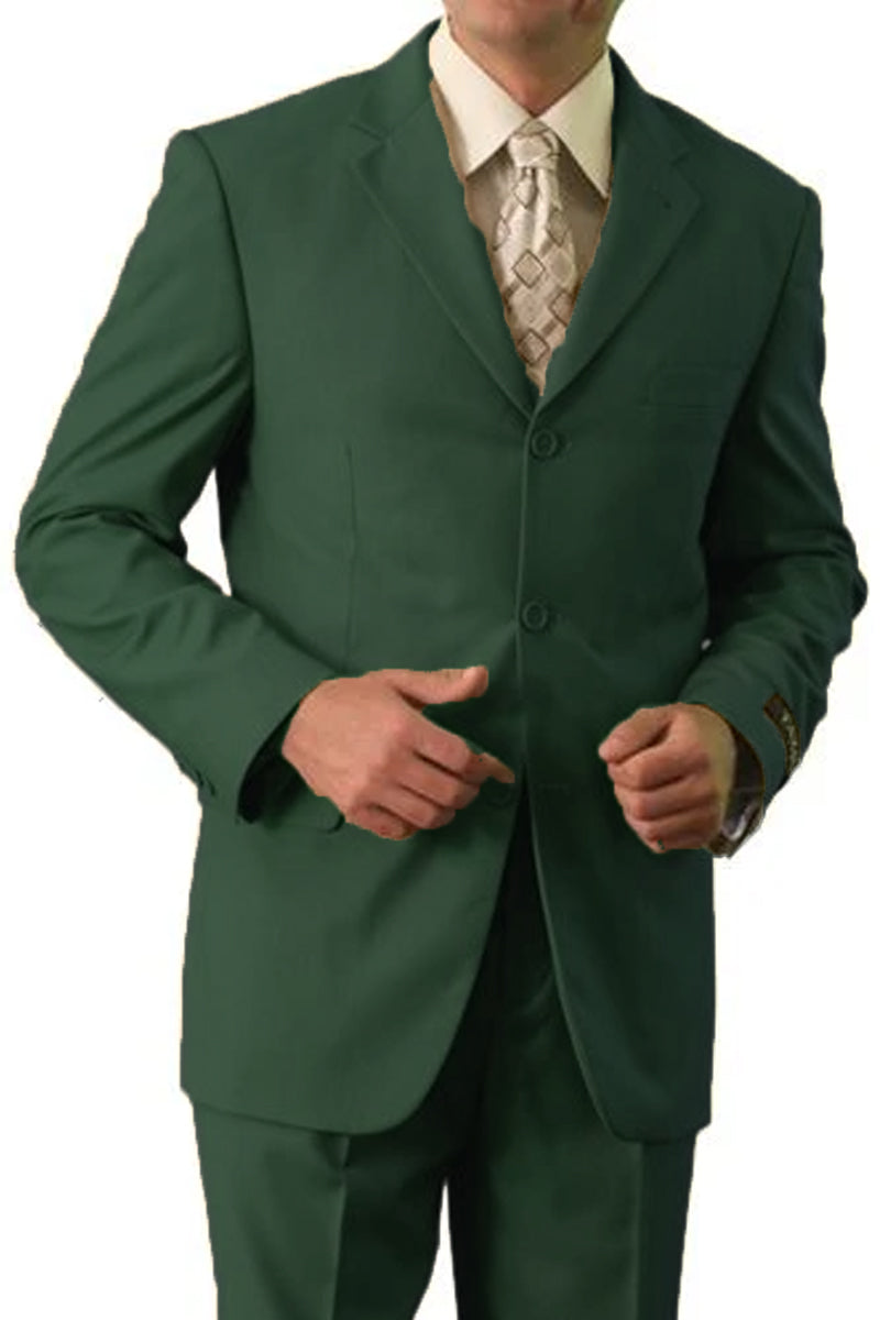 Three Button Suit - Classic Fit Pleated Pants - Mens Classic Fit Three Button Poplin Two Piece Black Suit