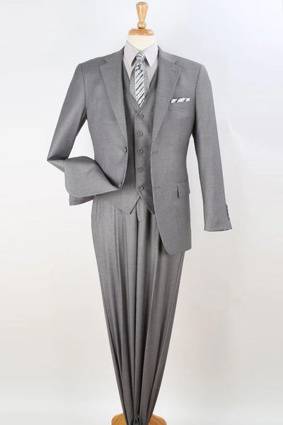 Mens 2 Button Pleated Pant Classic Fit Vested Suit in Light Grey