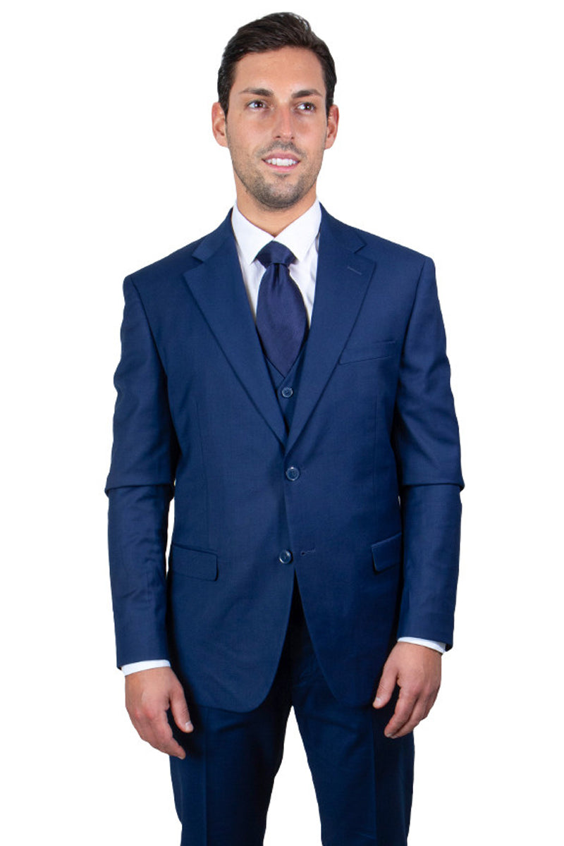Men's Two Button Vested Stacy Adams Basic Suit in Indigo Blue