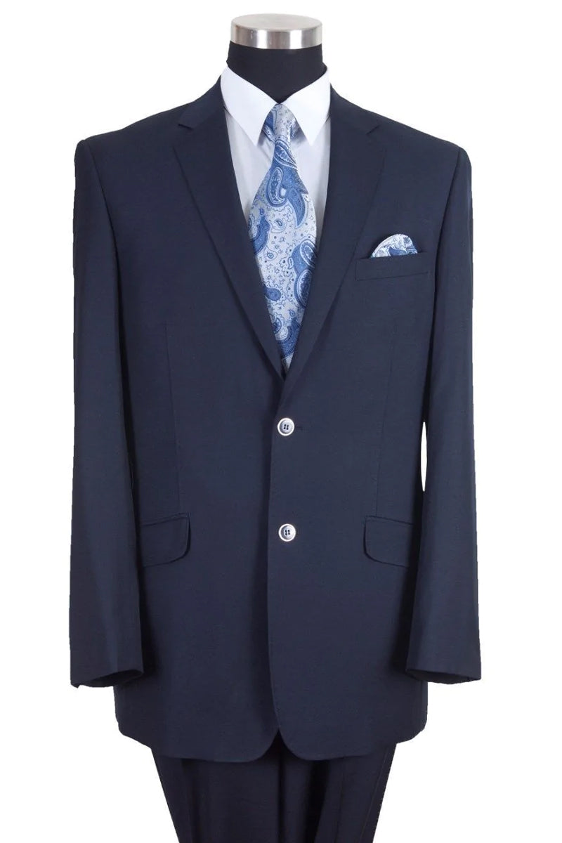 Mens Basic 2 Button Wool Feel Modern Fit Suit in Navy Blue