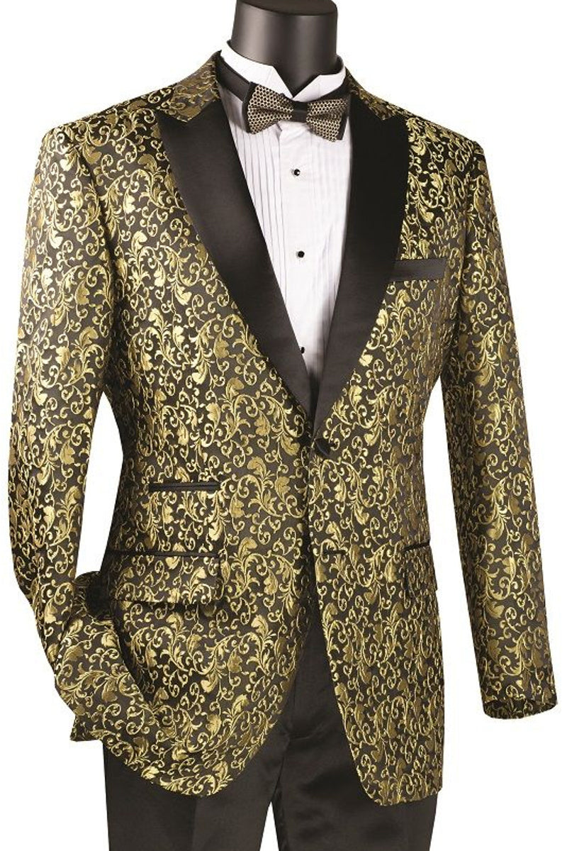 Mens Paisley Embroidered Regular Fit Sport Coat Tuxedon in Gold ...