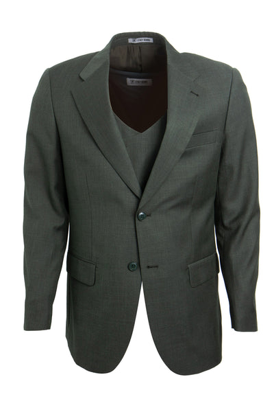 Men's Two Button Vested Stacy Adams Sharkskin Suit in Olive Green