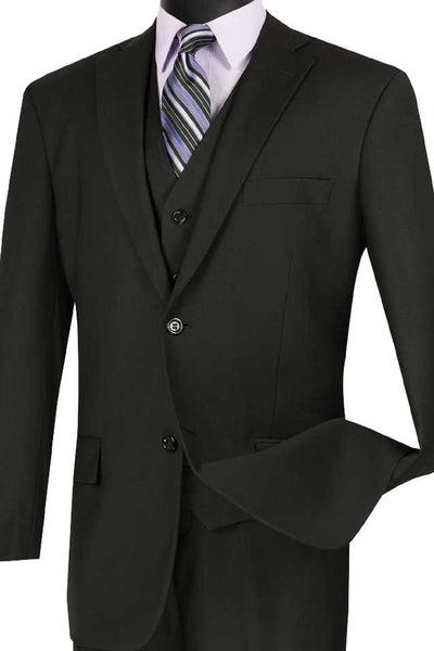 Mens Basic 2 Button vested Suit in Black