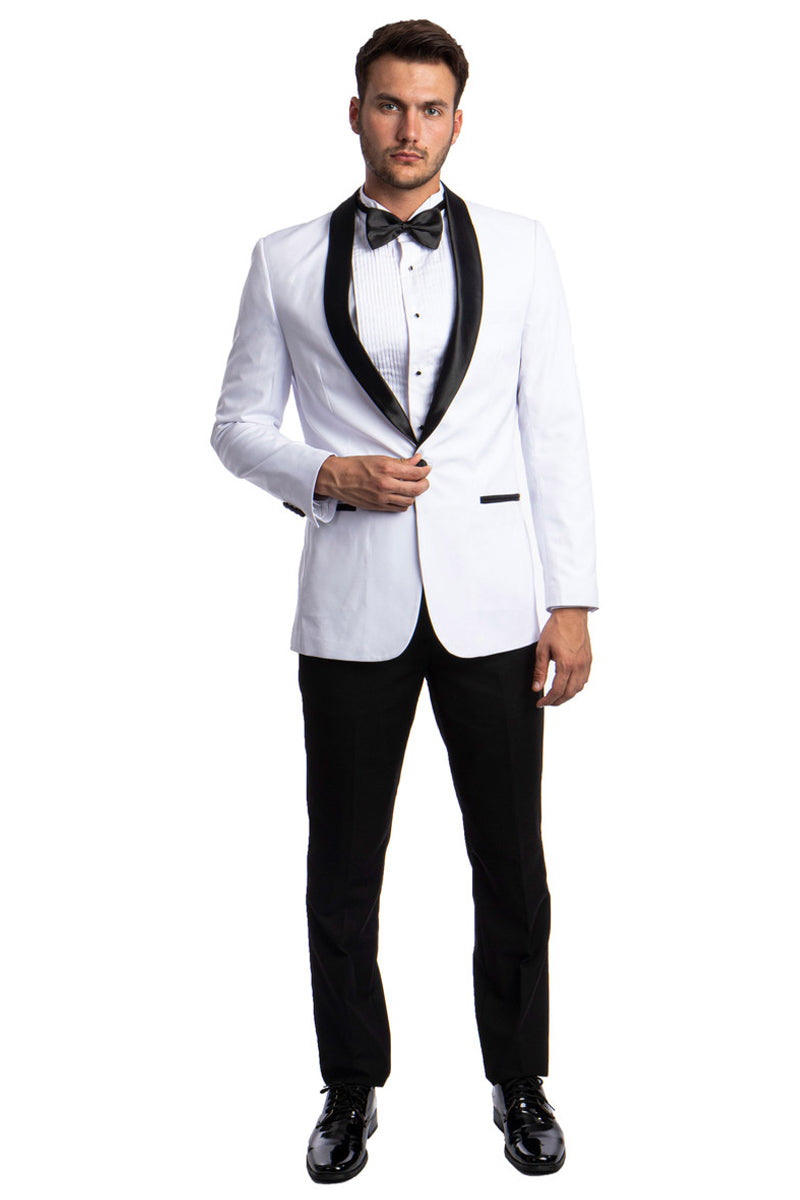 Men's Skinny Fit One Button Shawl Prom Tuxedo in White