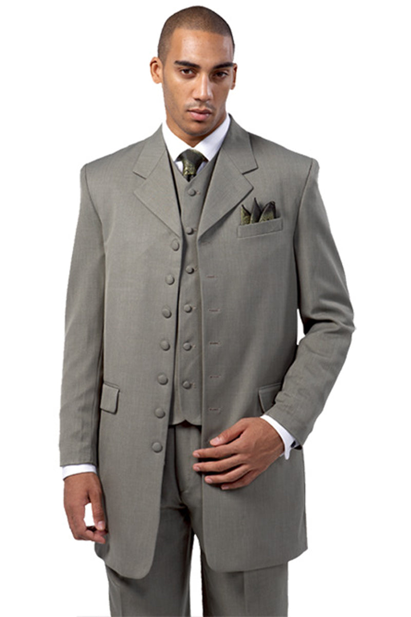 Mens Long Vested Fashion Zoot Suit in Silver Grey