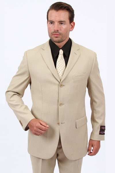 Men's Basic Three Button Business Suit in Tan