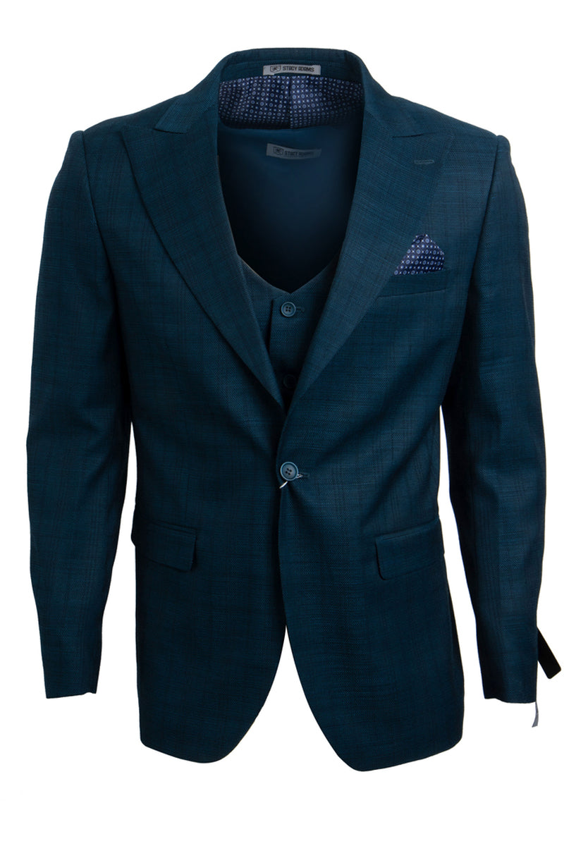 Men's Stacy Adams One Button Vested Peak Lapel Glen Plaid Suit in Blue & Green