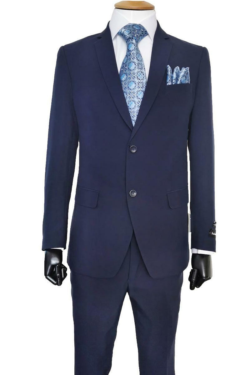 Mens 2 Button Slim Fit Poplin Basic Suit in Navy