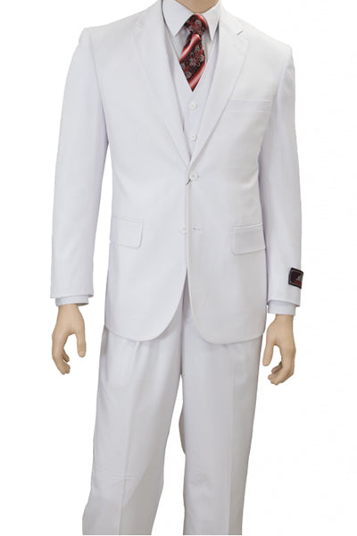 Mens Classic Fit Vested Two Button Pleated Pant Suit in White