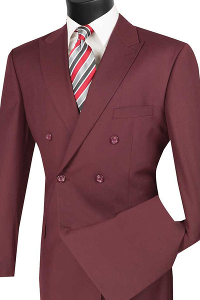 Mens Classic Double Breasted Suit in Burgundy