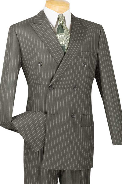 Mens Double Breasted Gangster Bold Pinstripe Suit in Charcoal Grey Grey