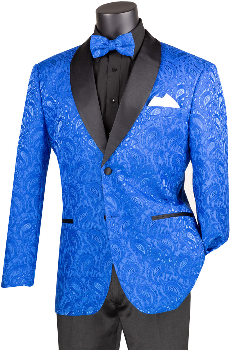 Mens Paisley Jacquard Prom Tuxedo in Royal