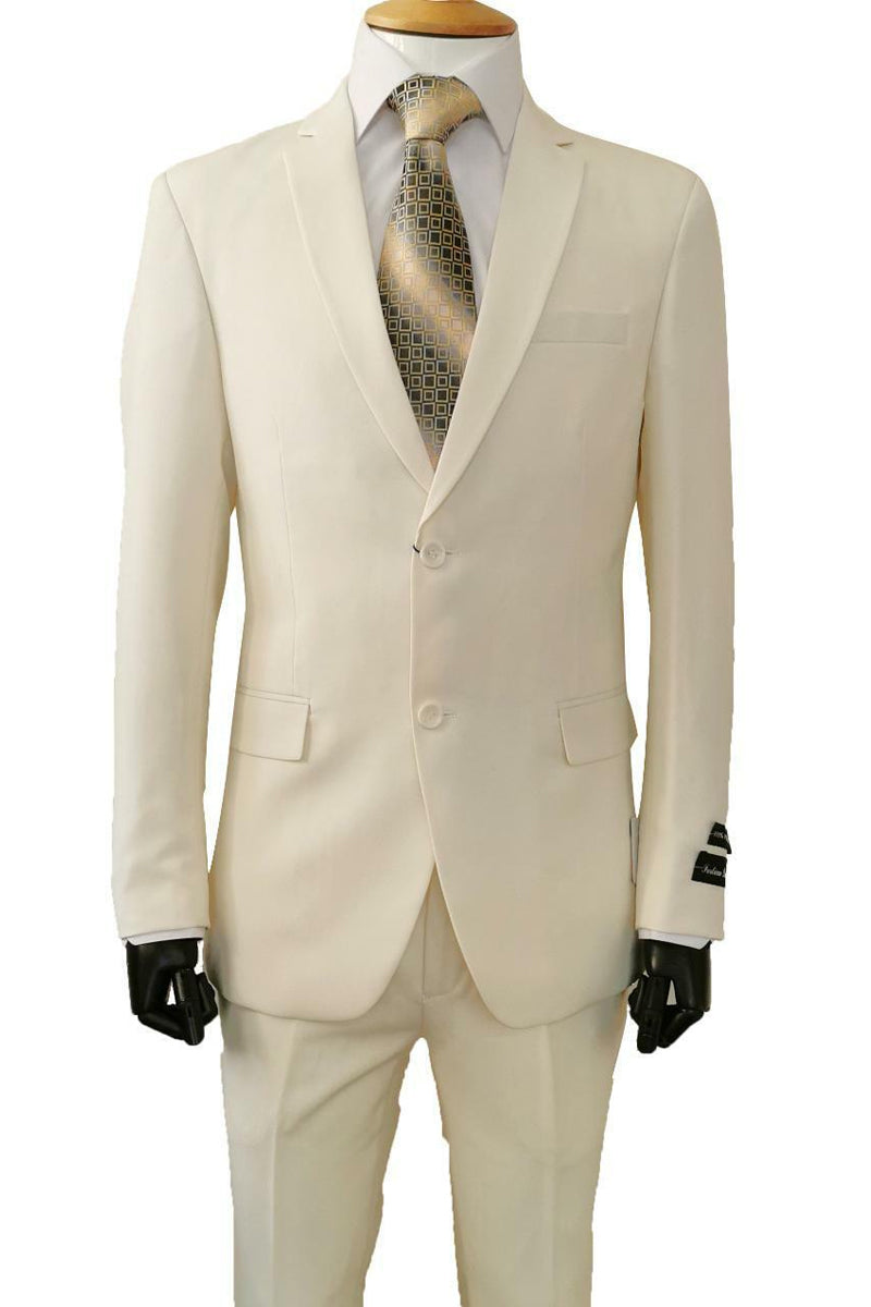 Mens 2 Button Slim Fit Poplin Basic Suit in Ivory