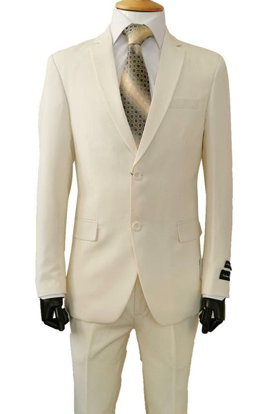 Mens 2 Button Classic Fit Basic Poplin Suit in Ivory