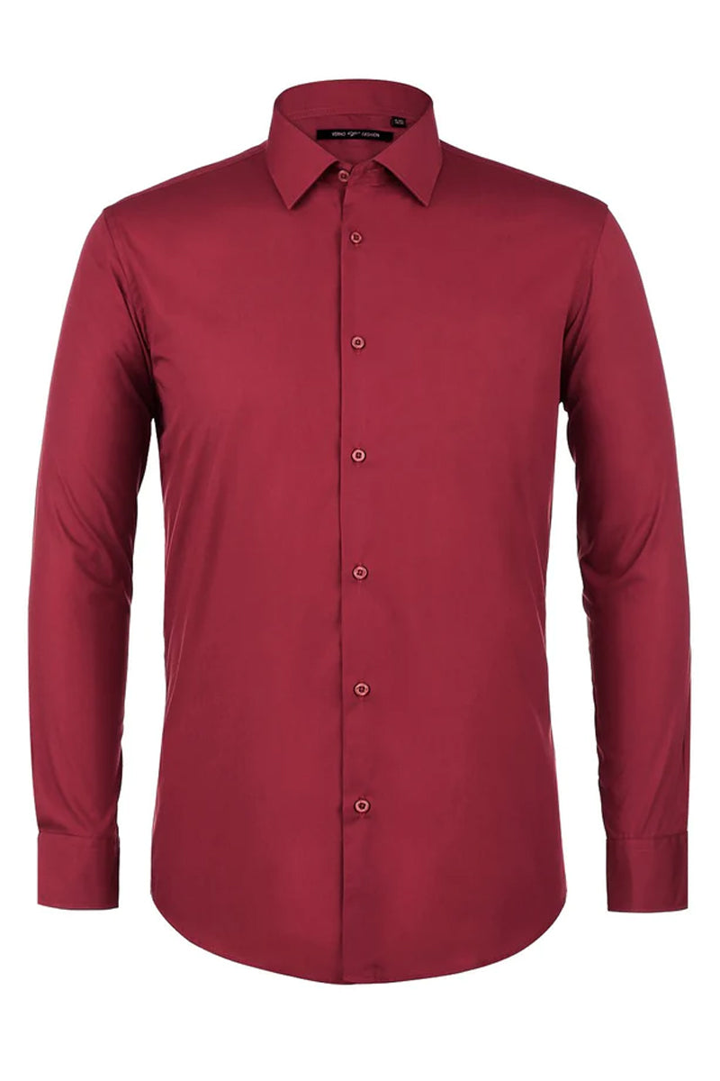 Mens Classic Fit Spread Collar Dress Shirt in Red