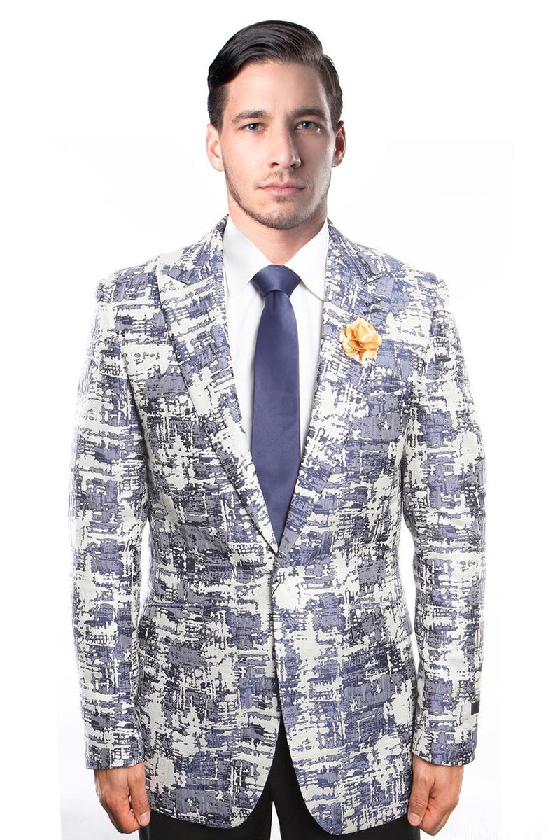 Men's One Button Slim Fit Brush Stroke Pattern Blazer in Blue