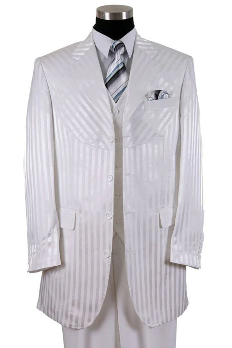 Mens 4 button Semi Wide Leg Shiny Tonal Stripe Fashion Suit in White ...