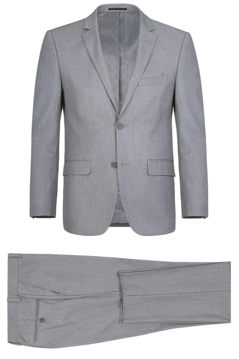 Mens Basic Two Button Slim Fit Suit with Optional Vest in Light Grey