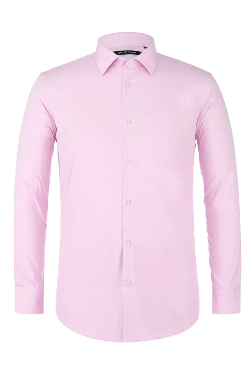 Mens Classic Fit Spread Collar Dress Shirt in Pink