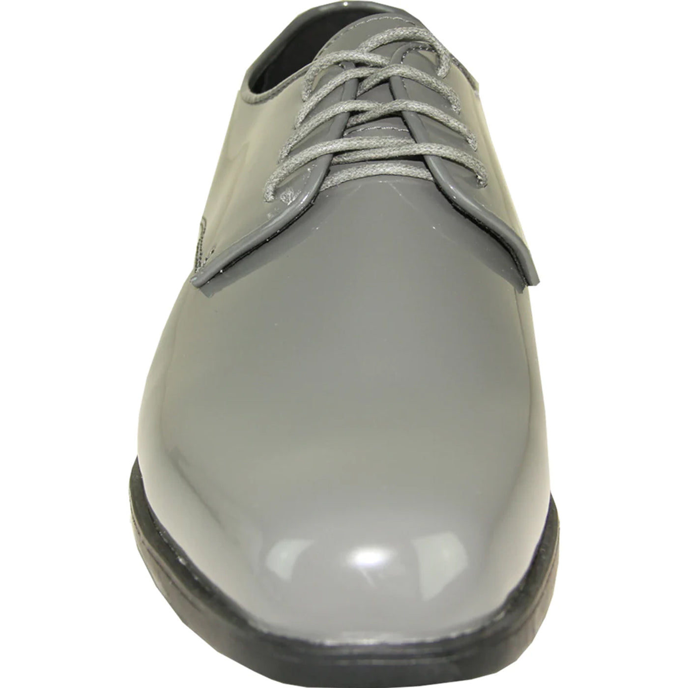 Mens Classic Plain Square Toe Shiny Patent Tuxedo Dress Shoe in Grey