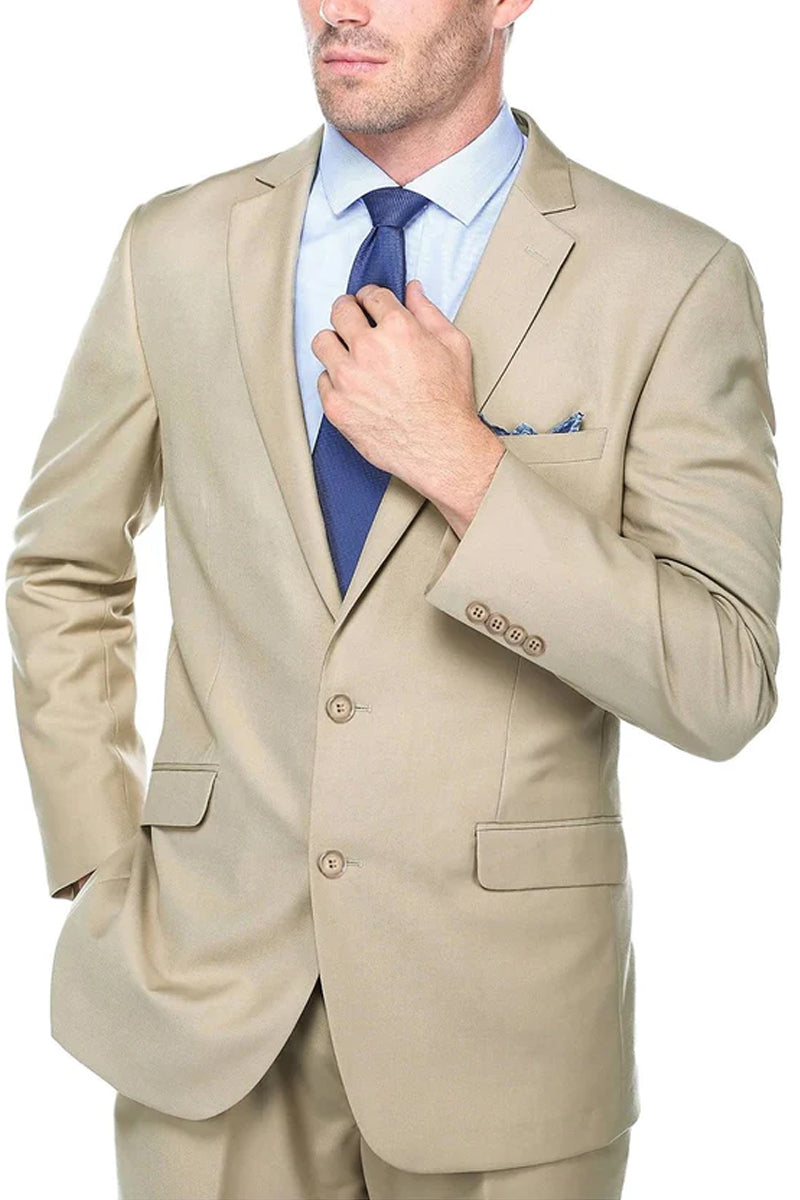 Mens Basic Two Button Slim Fit Suit in Light Khaki