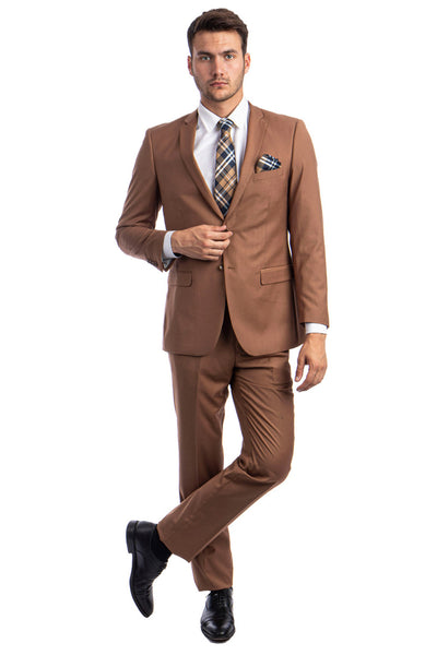 Men's Basic 2 Button Slim Fit Wedding Suit in Cognac