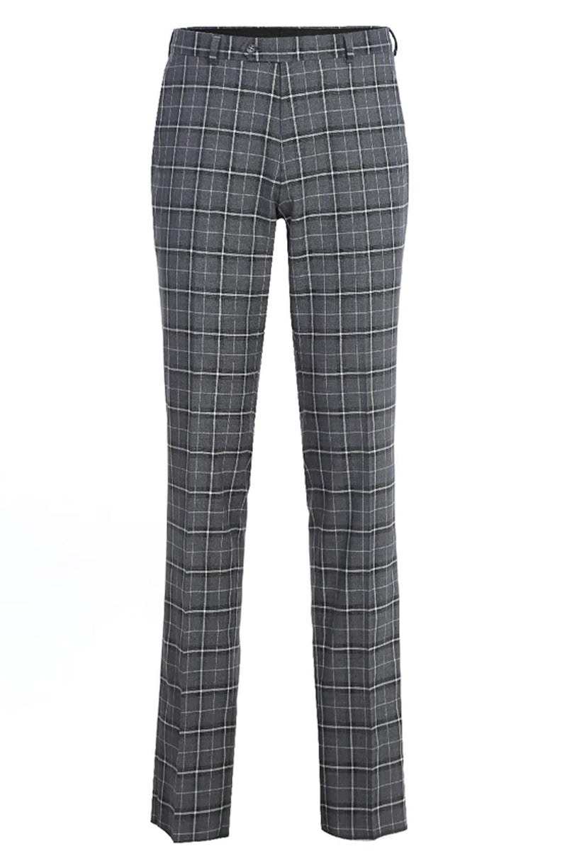 Mens Two Button Slim Fit Two Piece Suit in Charcoal Grey Bold Windowpane Plaid