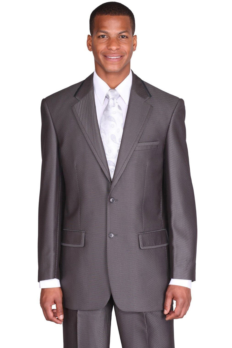 Mens 2 Button Diagonal Shiny Sharkskin Suit in Charcoal Grey