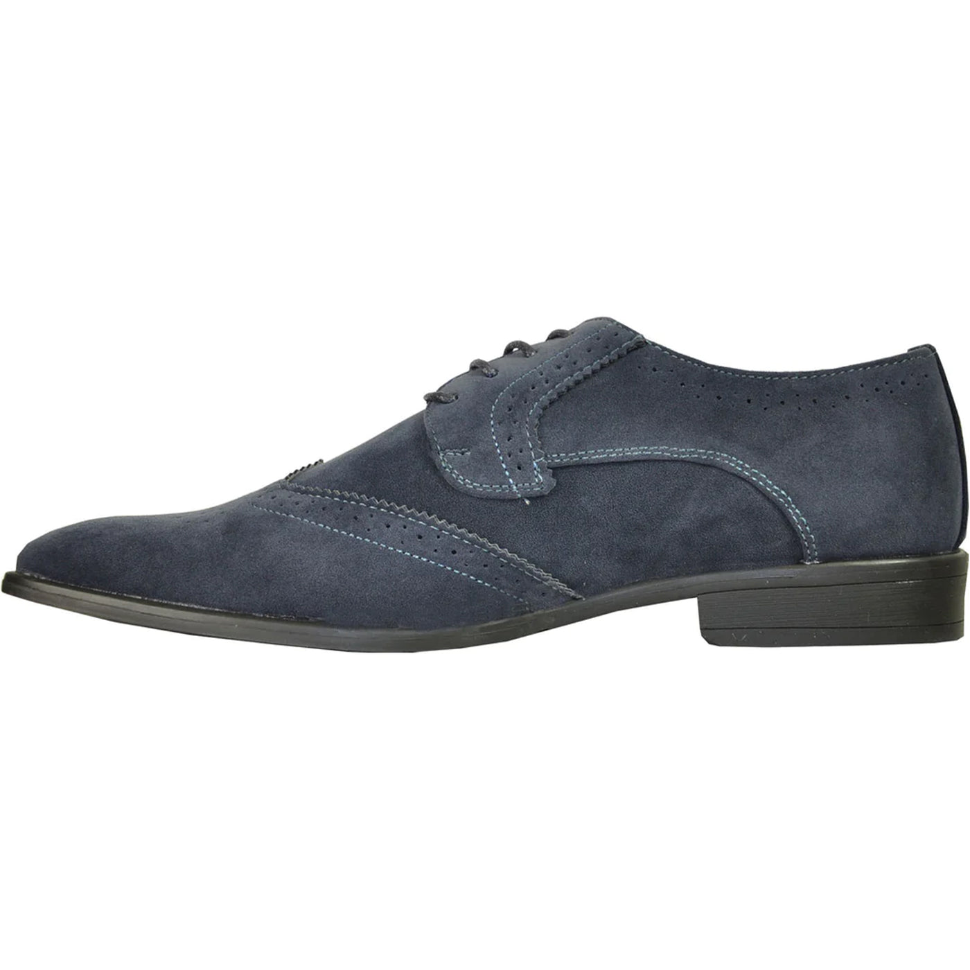 Mens Vegan Suede Wedding & Prom Wingtip Lace Up Dress Shoe in Navy Blue