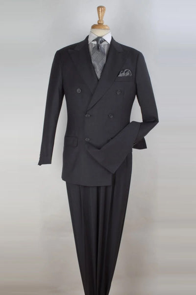 Mens Classic Fit 100% Super 150's Wool Double Breasted Suit in Charcoal