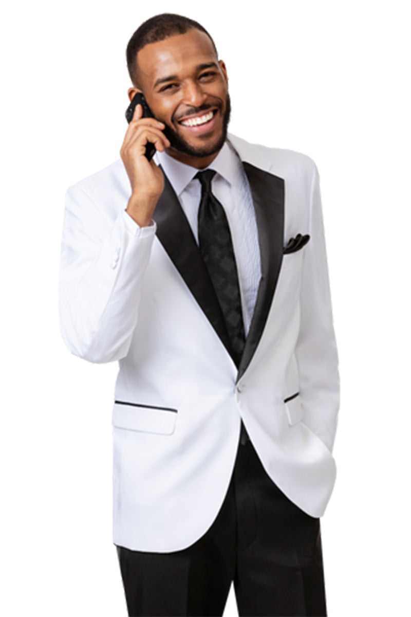 Mens One Button Notch Lapel Tuxedo in White & Black