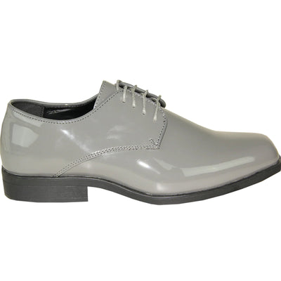 Mens Classic Plain Square Toe Shiny Patent Tuxedo Dress Shoe in Grey