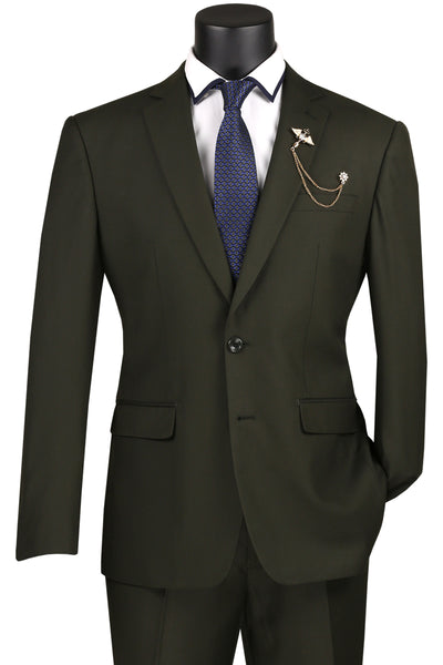 Mens Basic 2 Button Modern Fit Suit in Olive
