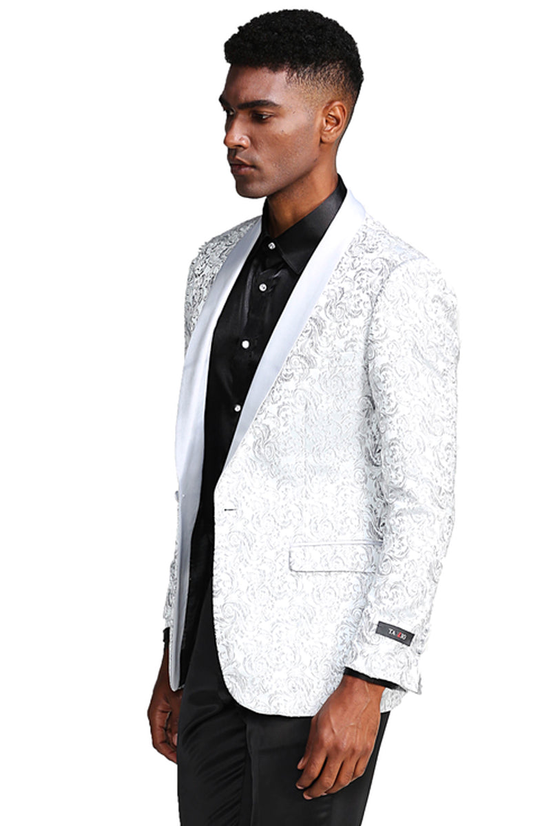 Men's Slim Fit Wedding & Prom Tonal Paisley Tuxedo Jacket in White