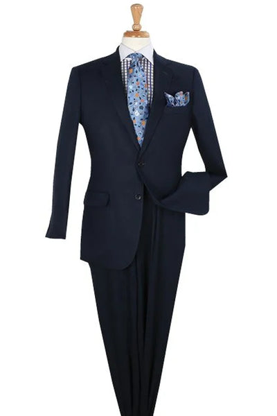 Mens Classic Fit Two Button Linen Summer Suit in Navy