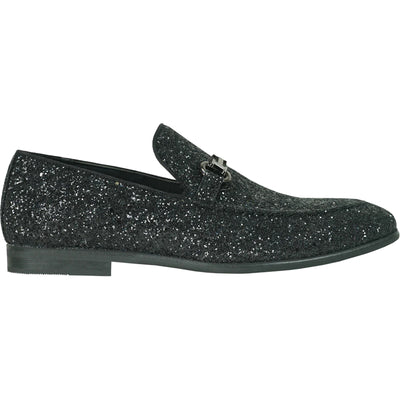 Mens Modern Glitter Sequin Prom Tuxedo Buckle Loafer in Black