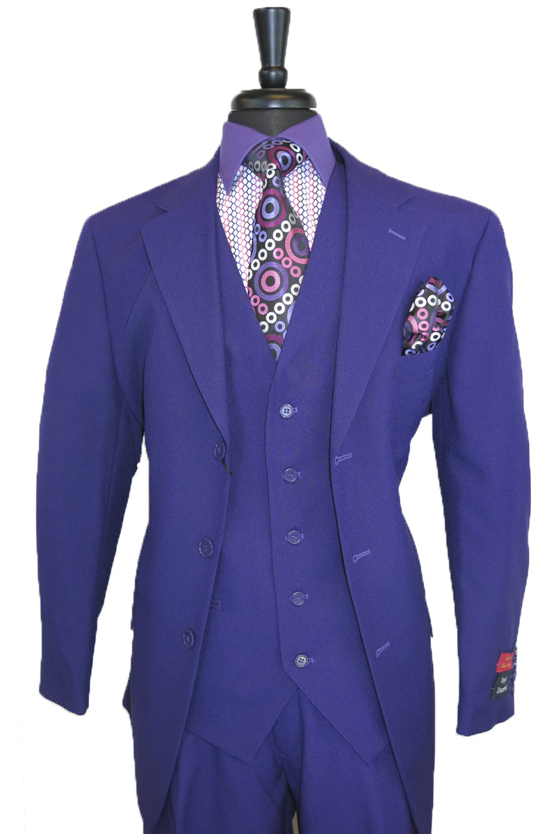 Mens 3 Button Classic Fit Vested Suit in Purple